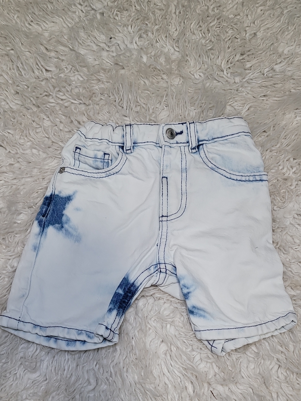 Zara White Shorts with Blue Tie-Dye Accents
